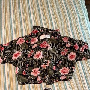 American Eagle Outfitters Floral Crop Top - Black and Pink